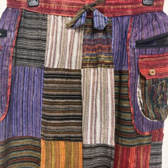 NEW 100% COTTON ELASTIC WAIST PATCHWORK POCKETS LOUNGE PANTS. SZ. L - Picture 3 of 4